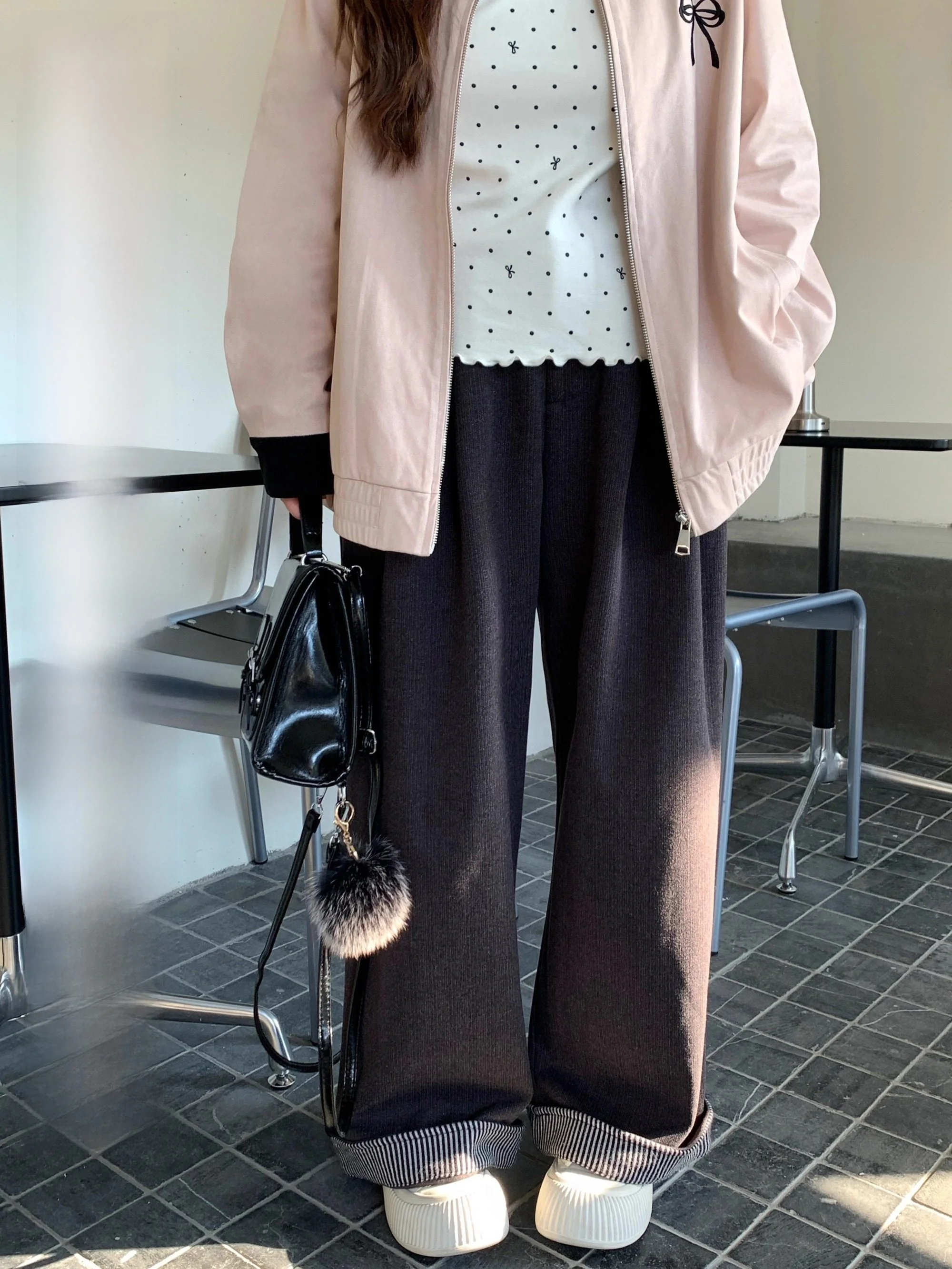 

Casual Large Size Women's Cheered Wide Leg Pants Woolen Cuffed Slimming Trousers Faionable Winter New Arrival