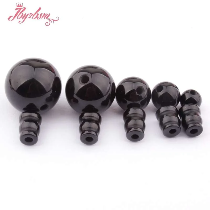 Natural Black Agate Round Pagoda Tibet Guru Spacer Stone Beads 1Set For DIY Bracelet Jewelry Making 8/10/12/14mm
