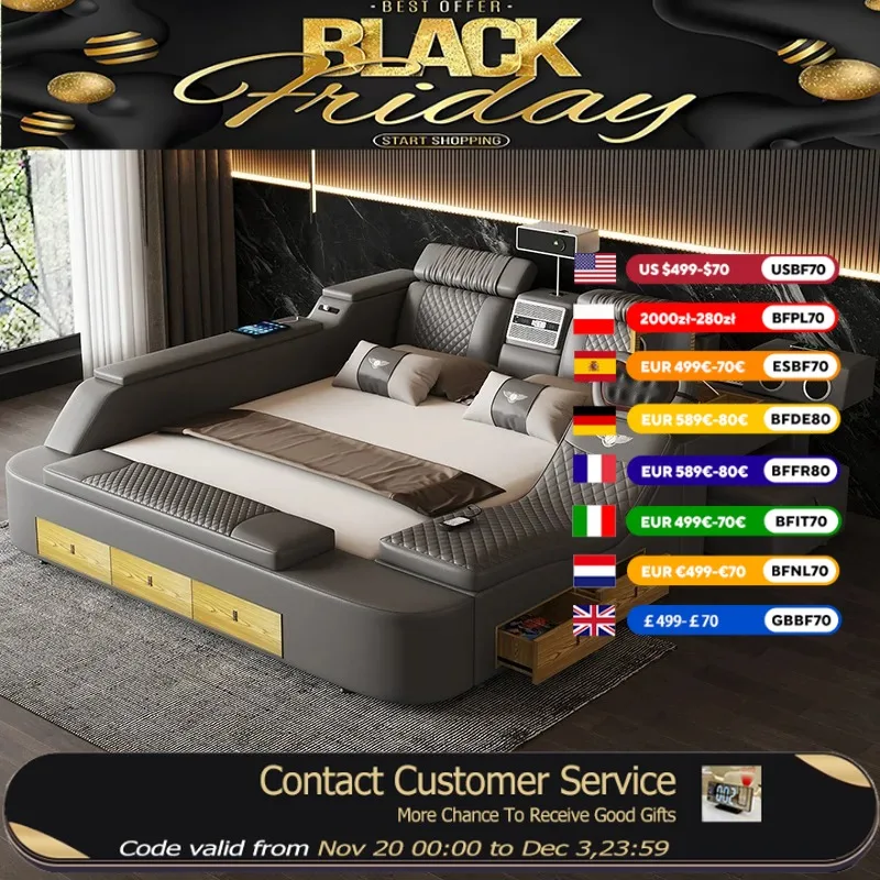 

Luxury Leather Modern Double Bed Storage Space Mattress Multifunctional Smart Bed Queen Adults Letto Matrimoniale Home Furniture