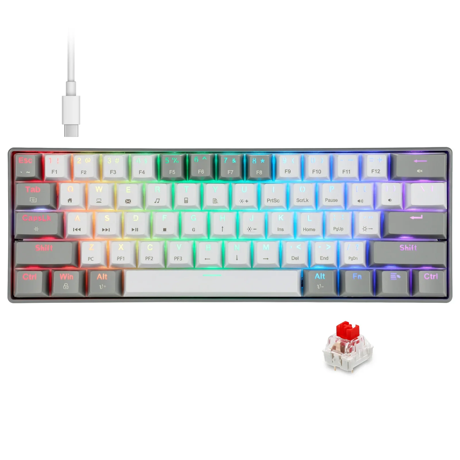 

HUO JI Portable 60% Mechanical Gaming Keyboard RGB LED Backlit Compact 61 Keys Mini Wired Office Keyboard Red Switch for Laptop