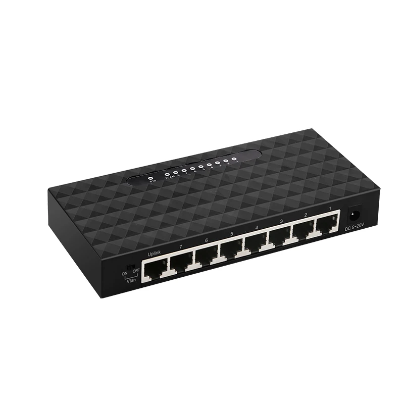 Conmutador Gigabit Ethernet de 8 puertos con soporte Vlan de carcasa de plástico