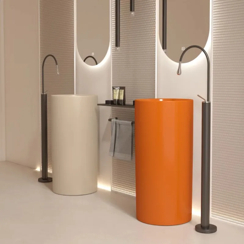 حوض عمود أسطوانة سيراميك ملون من KTV بدون فتحة صنبور، حوض غسيل متكامل، نوع الأرضية #2