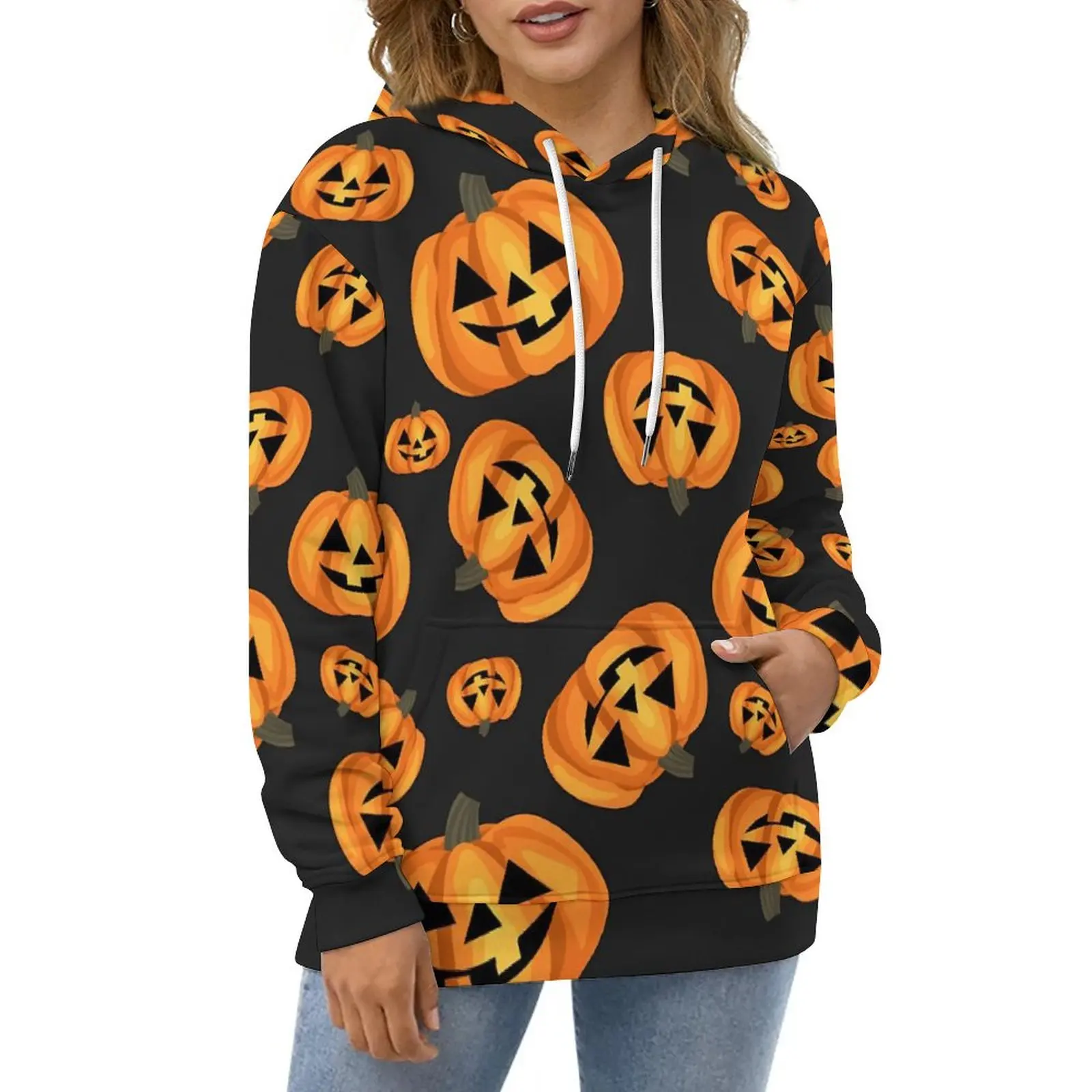 Happy Pumpkin Face Casual Hoodies Halloween Kawaii Graphic Loose Hoodie Spring Long Sleeve Street Fashion Oversize Sweatshirts