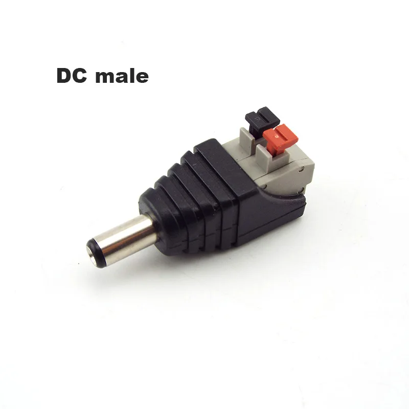 Conector adaptador de enchufe de alimentación de CC macho, 5 piezas, 5,5mm x 2,1mm, para tira de luces LED, Conector de prensa, cámaras CCTV