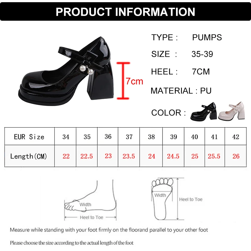 Fashion Black White Platform Pumps for Women Bowknot Strap Thick Heels Mary Jane Shoes Woman Sweet High Heel Party Shoes Ladies