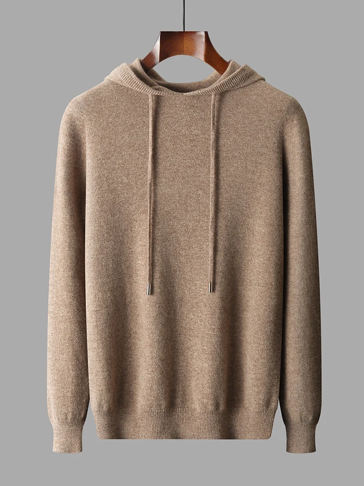 

Мужская толстовка с капюшоном из 100% шерсти Merino, готовая к ношению, повседневный модный пуловер, вязаный свитер с капюшоном