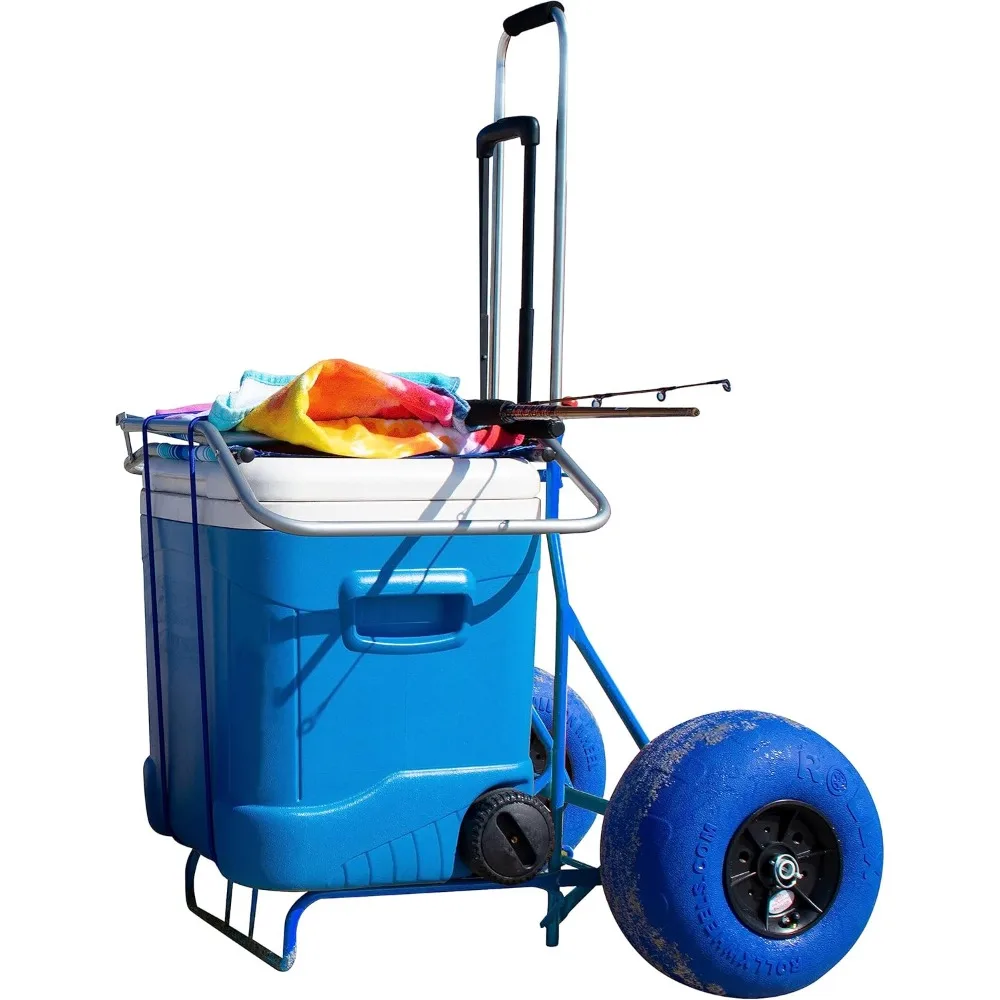 

Folding Beach Cart with Balloon Wheels, Rolling Cooler Dolly with Big 13 Inch Large Sand and Beach Tires (Blue)