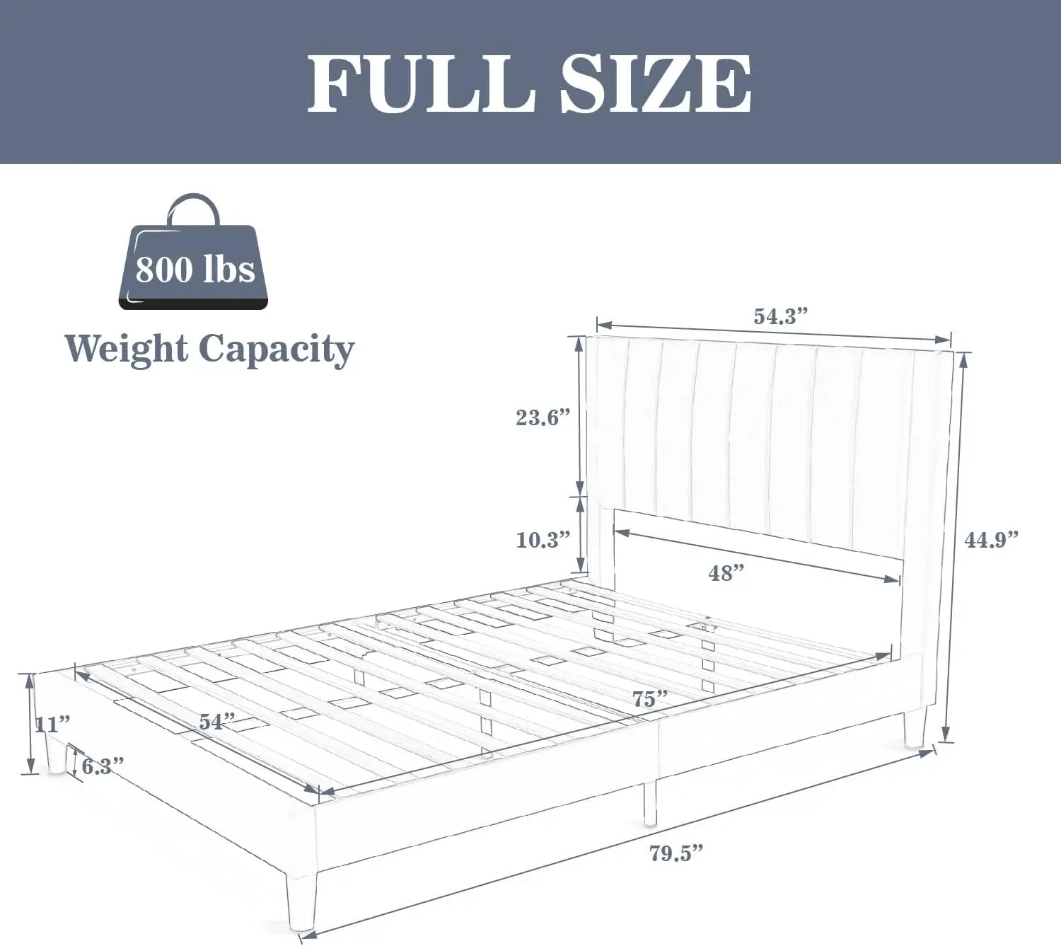 Full Bed Frame/Velvet Upholstered Bed Frame with Vertical Channel Tufted Headboard