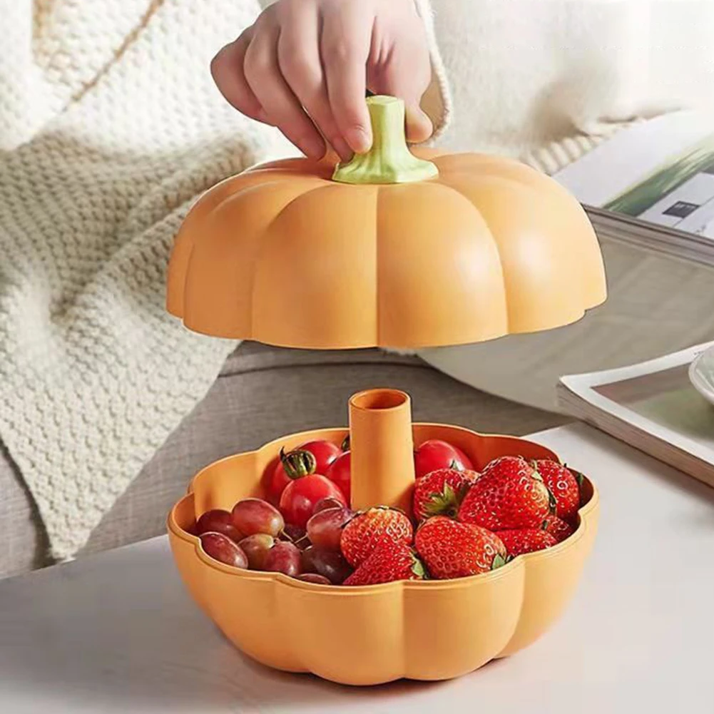 صندوق وجبات خفيفة لطيف على شكل قرع، قابل للفصل، طبقتين، كبيرتين، درجة غذائية، صينية حلوى الجوز والحلويات، مناسب للمنزل والمناسبات الاحتفالية #4