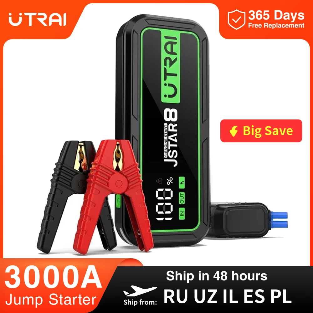 UTRAI Car Jump Starter Power Bank 3000A 20000mAh Starting Device Auto Emergency Battery Booster Jump Starter Car Battery Starter