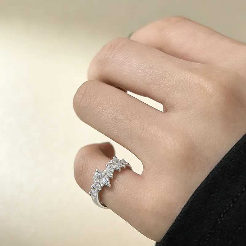 WJFH-ARTS Light Luxury Zircon Inlay Geometric Figure Open Ring For Women Noble Elegant Jewelry Wholesale Adjustable Pinky Rings