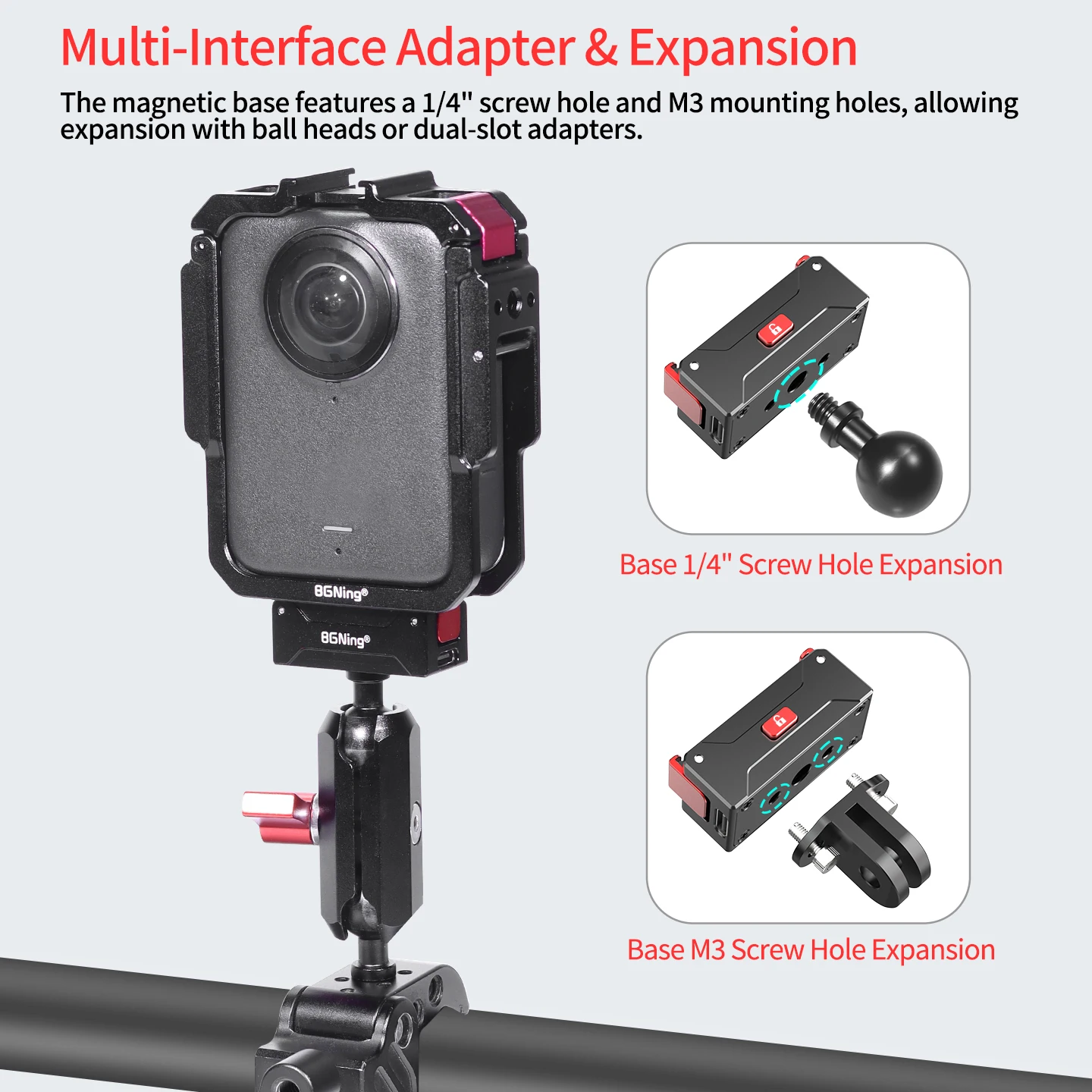 Bgning für DJI Osmo 360 Magnetischer Kamerarahmen für Horizontale & Vertikale Fotografie Schnellverschluss Aufladbare Erweiterung Stativhalterung – Detail 5