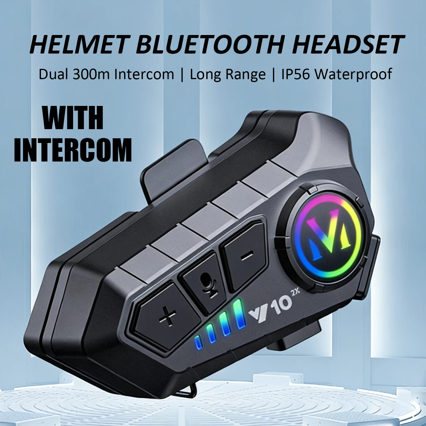 Universal Motorcycle Helmet Bluetooth Communicator with Split Buckle Tool-Free Assembly Color Light Motorbike Accessory