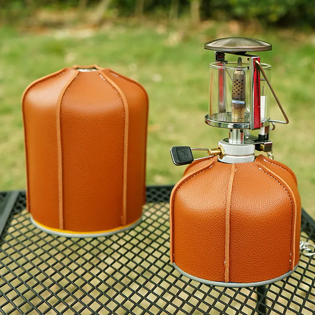 

1Pcs Gas Tank Protective Cover Brown Premium PU Anti-Collision Outdoor Camping Tool Fuel Tank Protector Portable Foldable