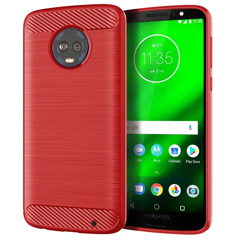 Shockproof Carbon Fiber Case for Moto G6 Plus G6+ Brushed Texture Rubber Silicone Case for moto g6 plus g6+ Soft Phone Cover