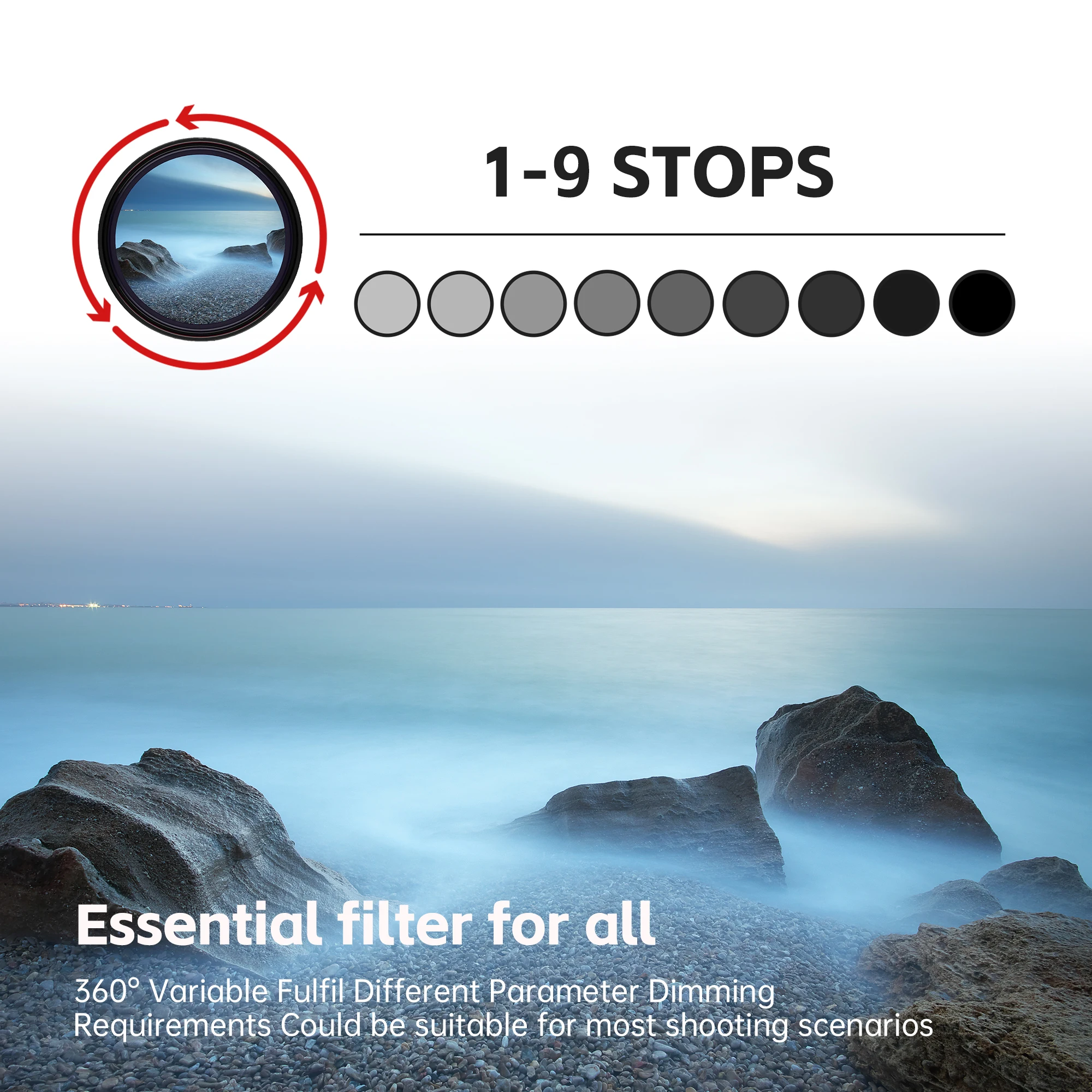 YOPHY مرشح ND2-ND400 ND متغير متعدد الطبقات مطلي بكثافة محايدة، لعدسة 37/40.5/43/46/49/52/55/58/62/67/72/77/82 مم