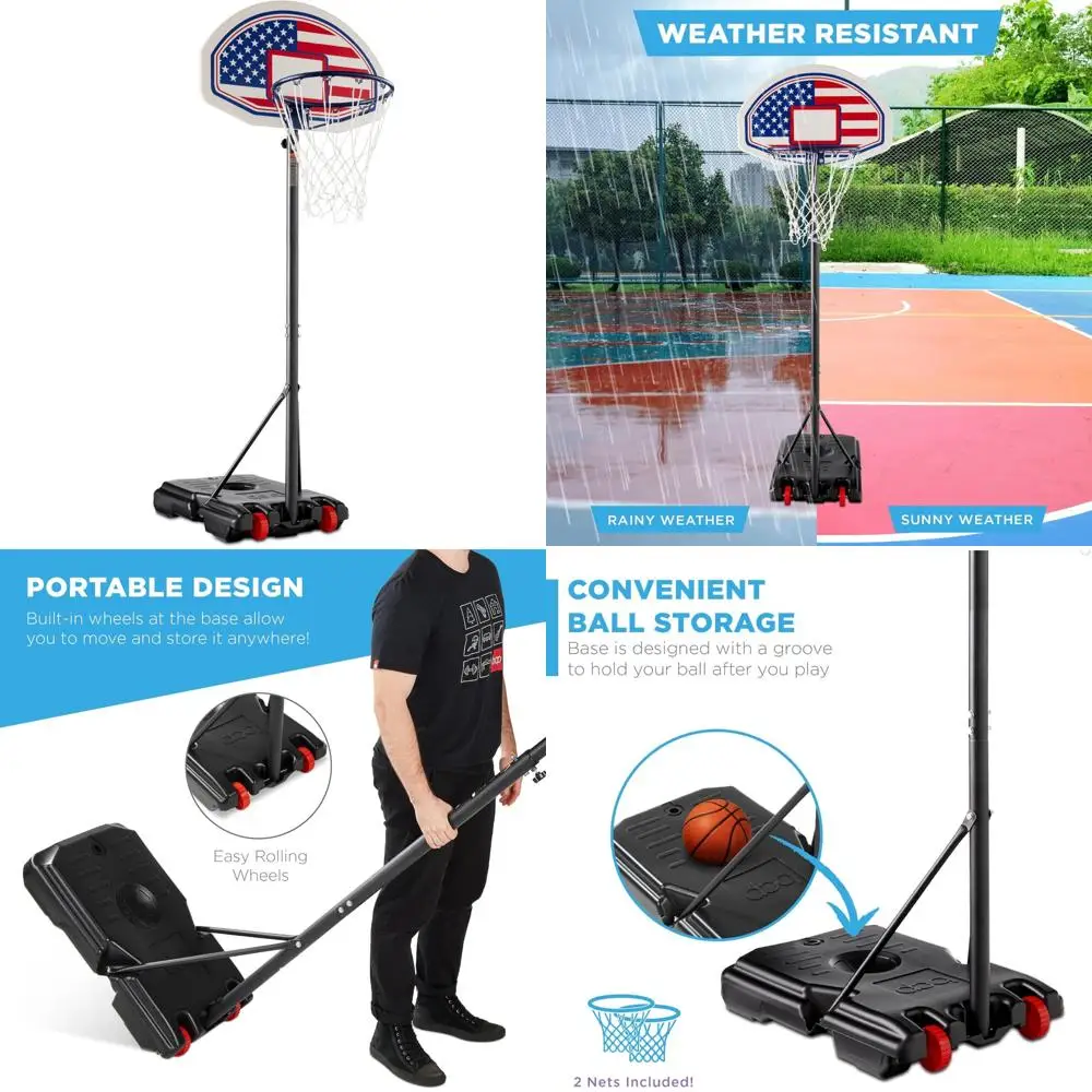 Портативный комплект детских баскетбольных колец с регулируемой высотой, колесиками и заполняемым основанием, от 70,5 до 82,3 дюйма, идеально подходит для игр на свежем воздухе