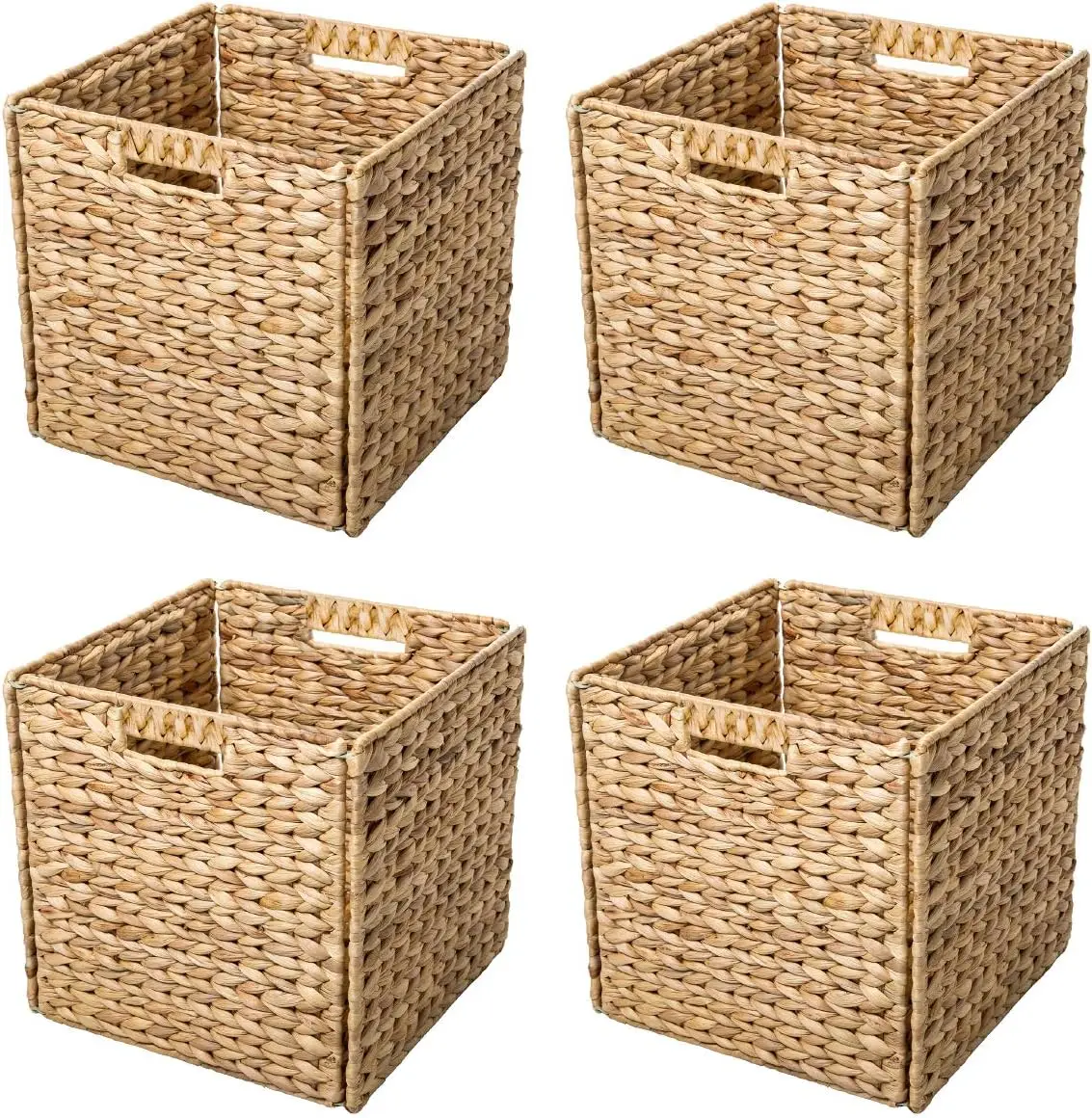 

Foldable Hyacinth Storage Baskets with Iron Frame, Set of 4 for Home Organization