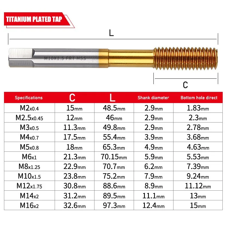 Cobalt Containing Extruding Tap Tooth Extruding Tapping Machine Chip Tapping M3M4M6M8M10M12M16