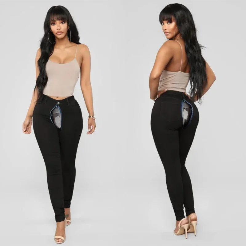 Offener Schritt Boyfriend-Jeans Damen, Vintage-Denim-Hose, exotische Hotpants Ouvert, Sexy