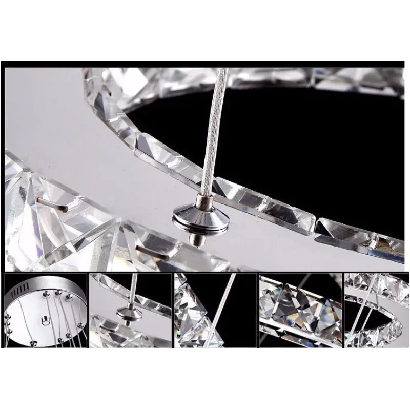 LED Crystal Lamp Circle Light Pendant 200mm Diameter Lighting Fixture for Bedroom Living Room Elegant Lustre De Style