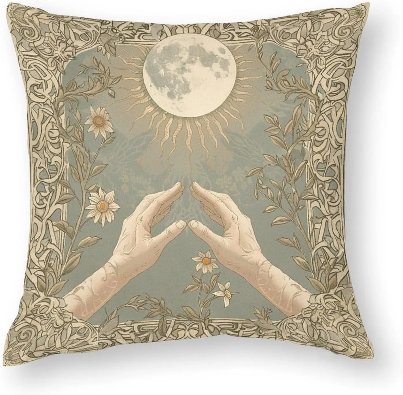 

Square Pillow Cases 14x14，Polyester Decorations Couch Throw Pillow Covers Vines and Flowers Printed for Living Room,Car,Sofa