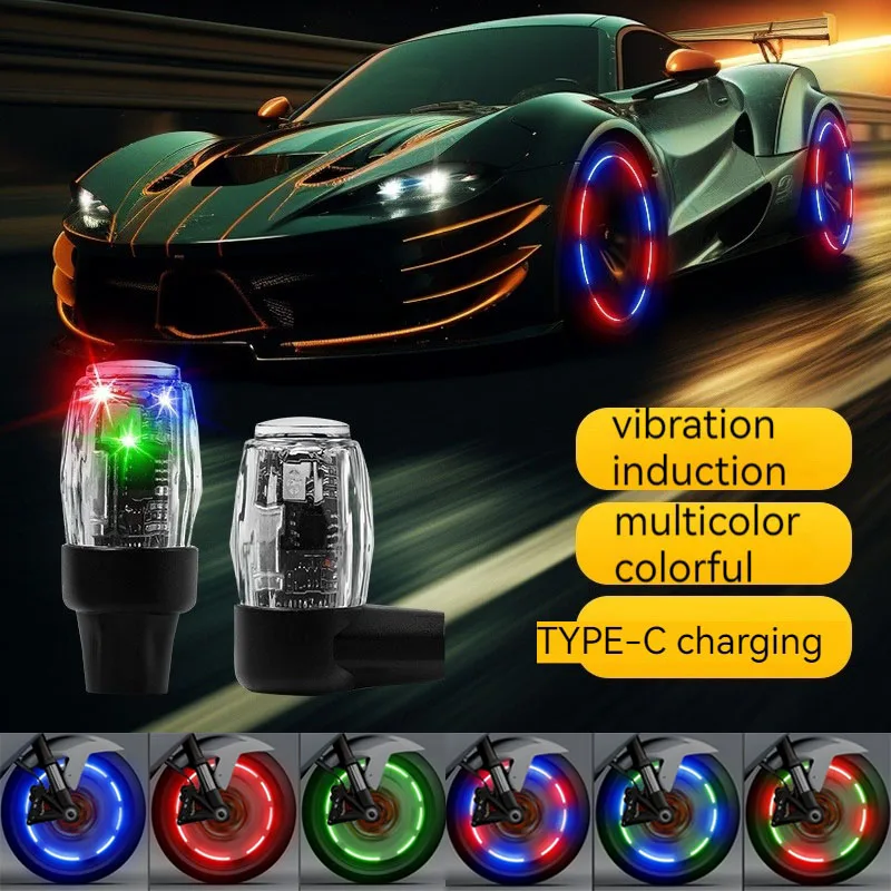 

Colorful LED Wheel Tire Vibration Sensor Air Nozzle Decoration Hub Lamp USB Charging For Car Motorcycle Auto Atmosphere Light