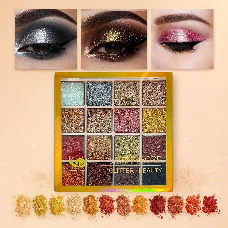 Spring And Summer New Eyeshadow Palette with brush 16 Shades Matte Orange Brown Pearlescent Glitter Illuminating Wear Eyeshadow