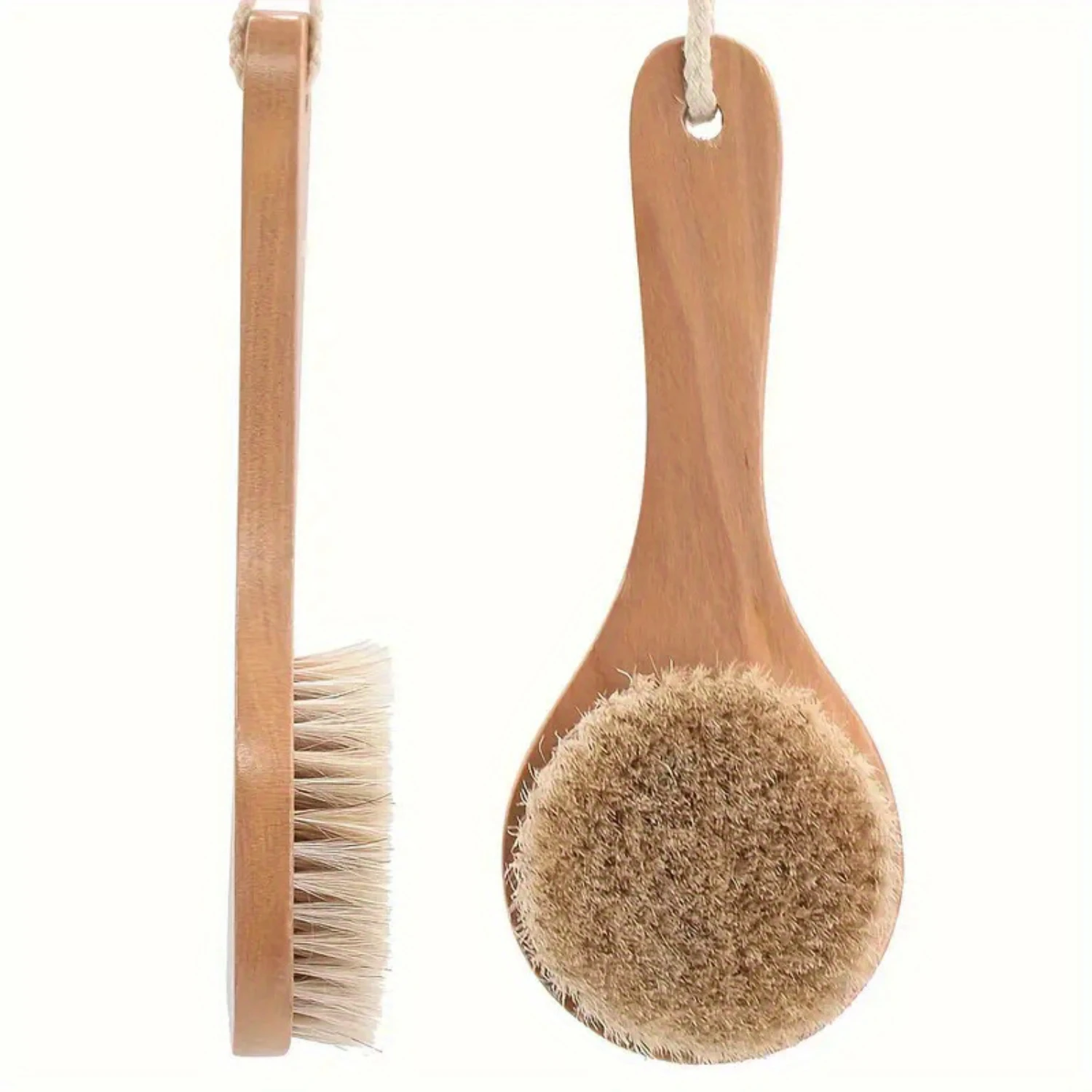 Natural Bristle Wooden Bath Body Brush for Shower, Long Handle Back Scrubber, Soft Exfoliating Brush for Men & Women, Bathroom S