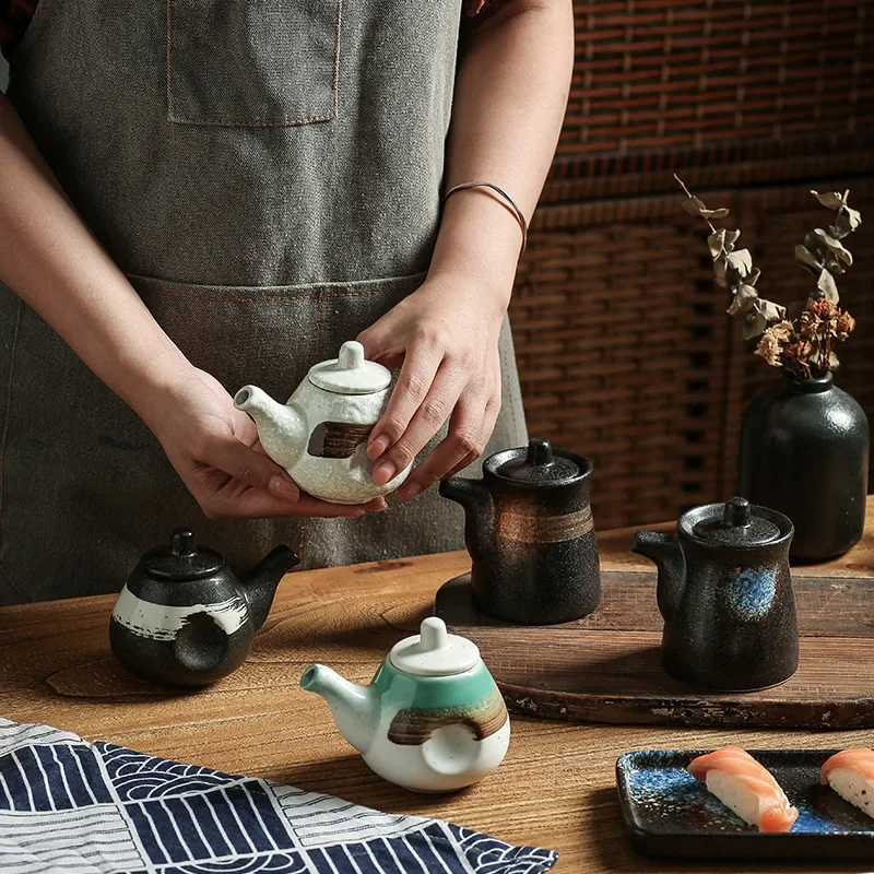 Japanese Retro Ceramic Oil Pot Household Kitchen Utensils Seasoning Pot Oil Vinegar Seasoning Bottle Kitchen Ceramic Tableware