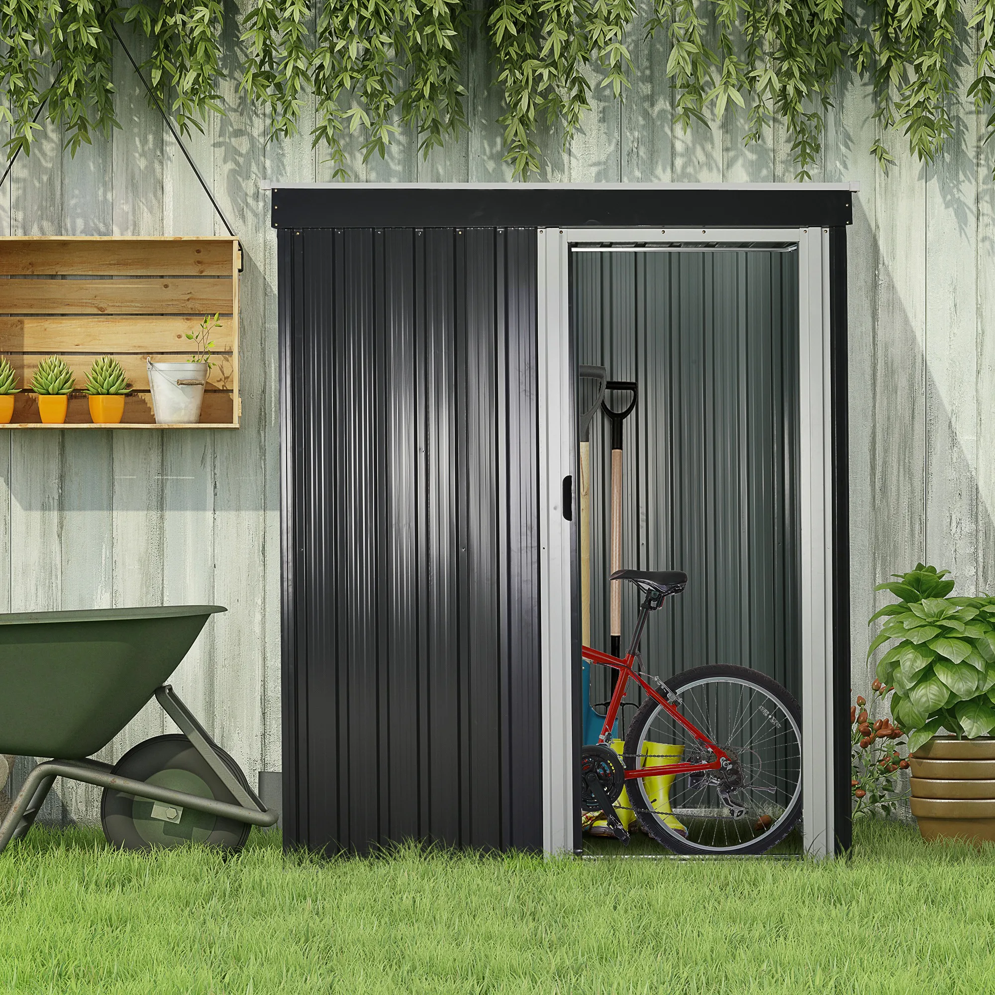 Outsunny outdoor garden shed 1,2 m² 163x89x182cm black sliding door