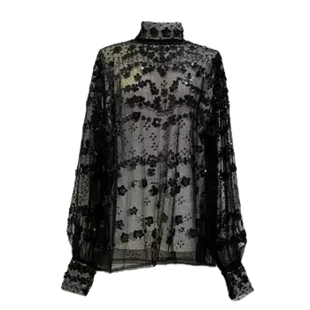 Módní flitrovaná halenka s dlouhým rukávem, univerzální velikost, 2024, vysoce kvalitní korálkový stojáček, košile s dlouhým rukávem a flitry 10 nejlepší prodej halenka s flitry - №5