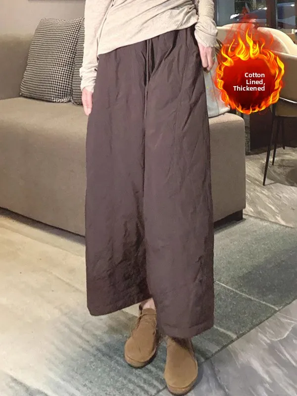 

Зимняя верхняя одежда, термохлопковые женские повседневные широкие брюки со свободной талией, удобные брюки больших размеров для холодной погоды