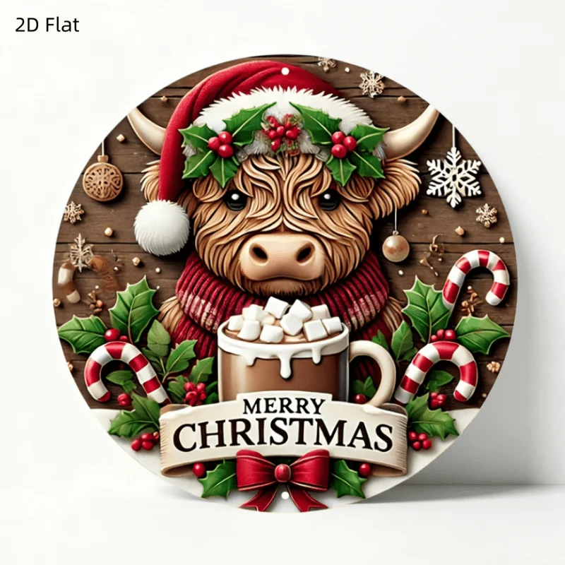2D Flat, [2D Flat] Cute Highland Cow, Merry Christmas