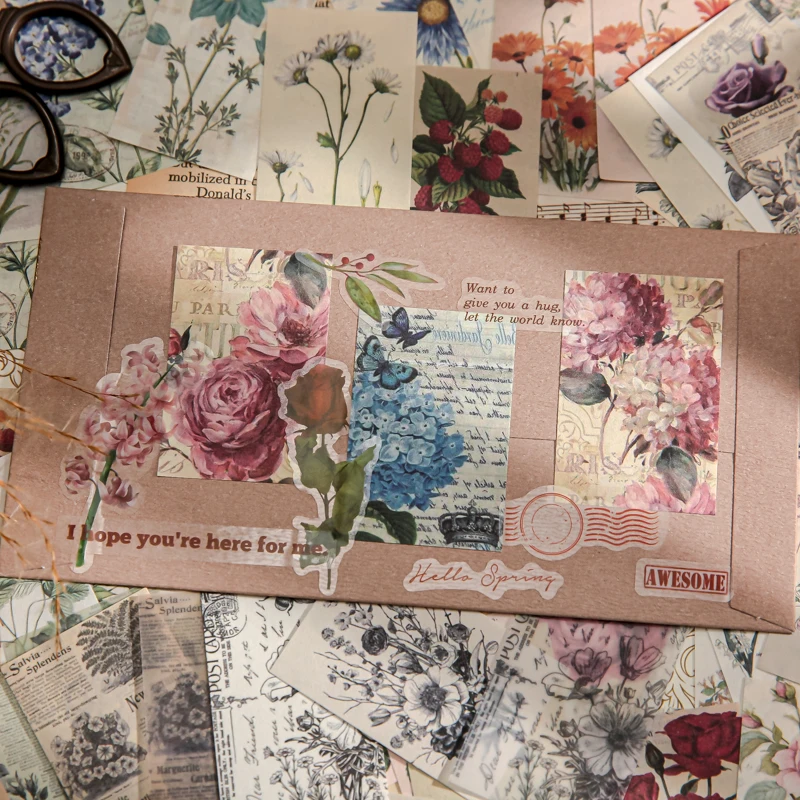 Mr Paper 600pcs 영어 식물 나비 표본 유럽 미국 스타일 재료 종이 핸드북 장식 바닥 카드 스톡