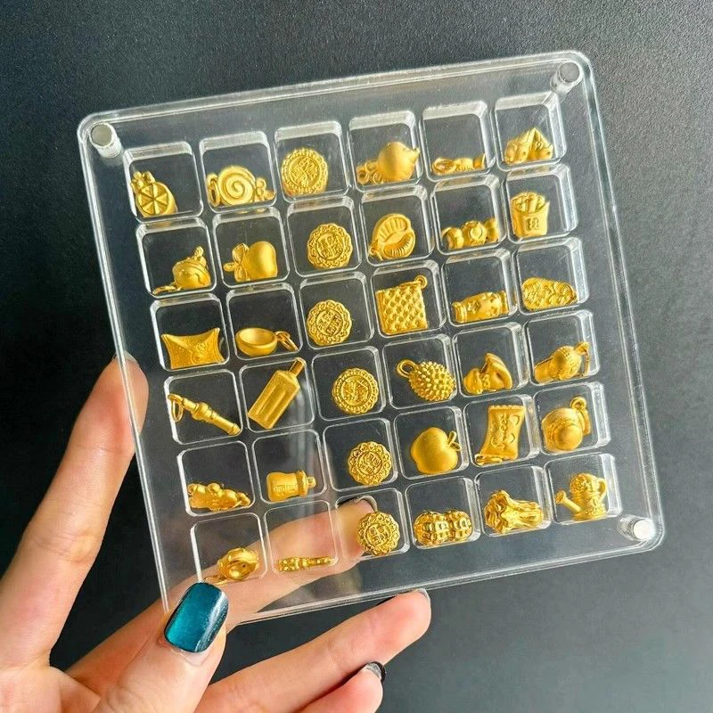 36/64/100グリッド小型金豆収納ボックスアクリルゴールドトランスファーペンダントコンパートメントコレクションボックス抗酸化ディスプレイボックス