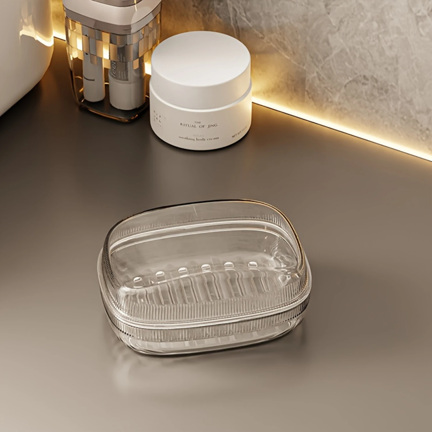 1 قطعة صندوق صابون استنزاف مزدوج الطبقة مع غطاء ، حامل صابون الحمام المرحاض ، صندوق صابون السفر المحمول المنزلي الإبداعي