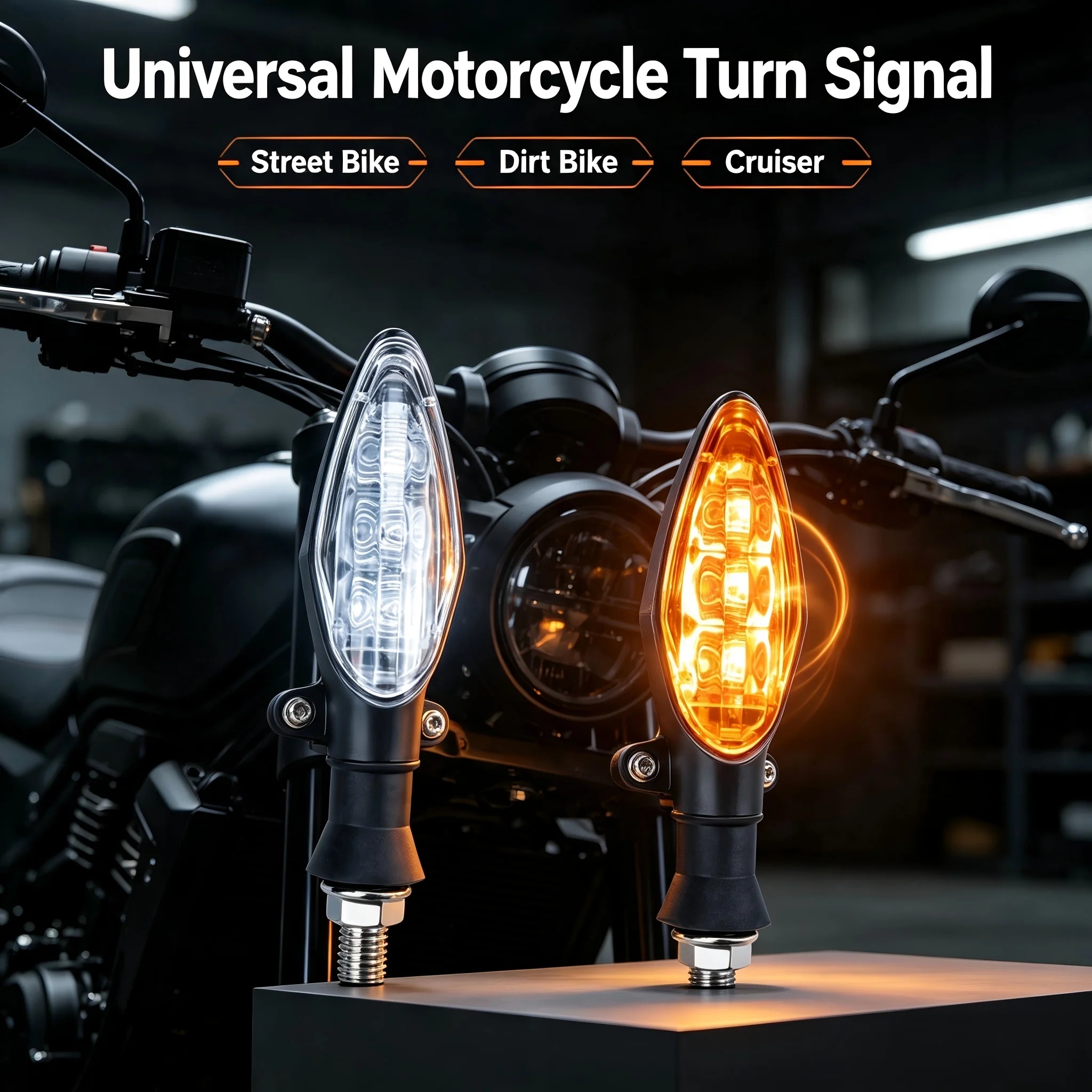 LED Motorcycle Turn Signal Lights Sequential Flexible Base IP67 Waterproof for Street Dirt Cruiser Bike Cleaning Tool