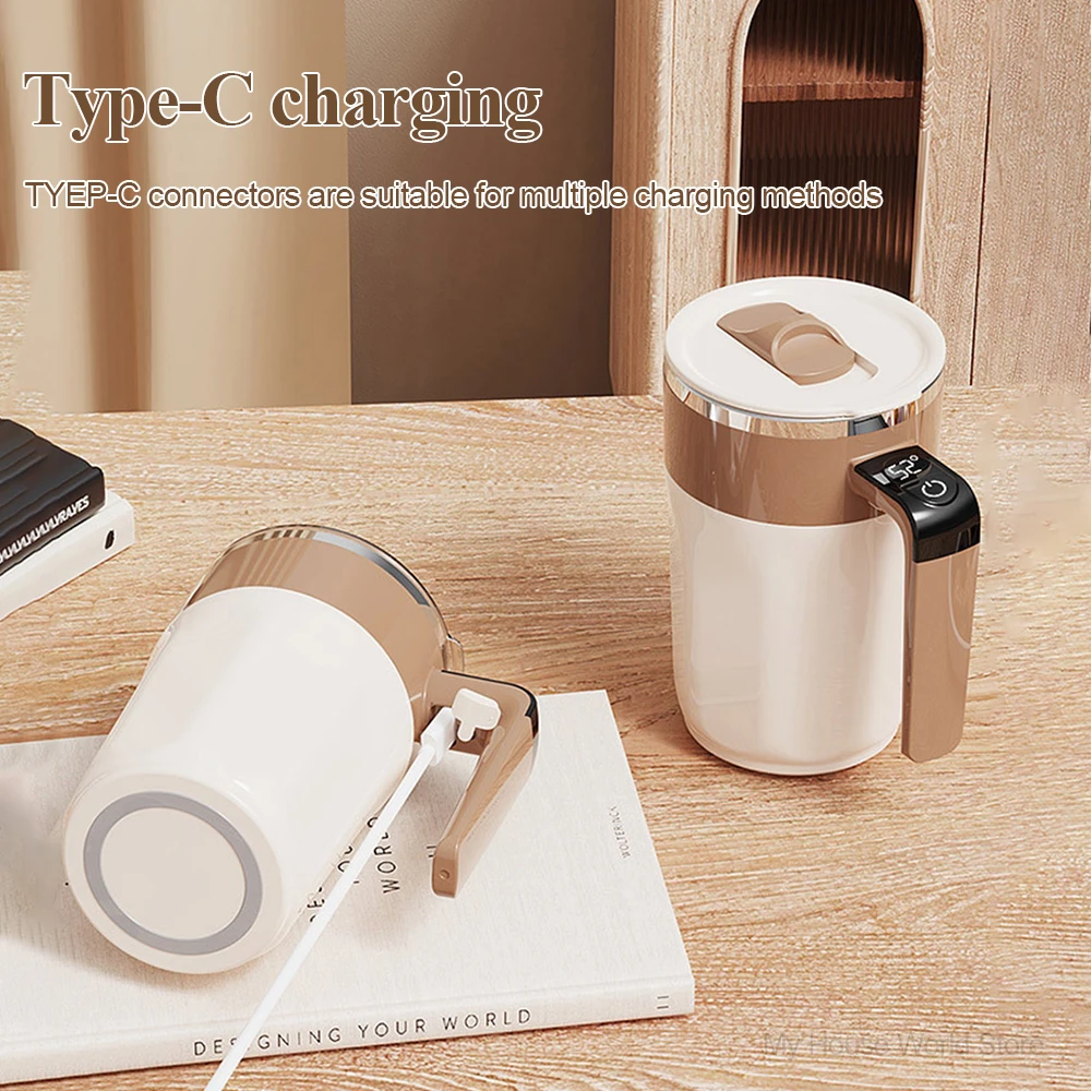 كوب قهوة ذاتي التحريك 400 مل مع عرض درجة الحرارة، خلاط من الفولاذ المقاوم للصدأ، كوب تحريك أوتوماتيكي قابل لإعادة الشحن مع غطاء #2