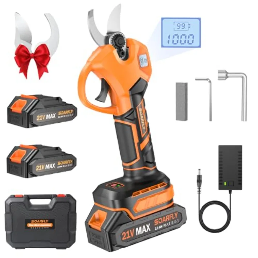 

Upgraded Electric Pruning Shears 1.5'' Cutting Diameter Brushless Motor Cordless Pruner with LCD Display 2 x 2000mAh Batteries