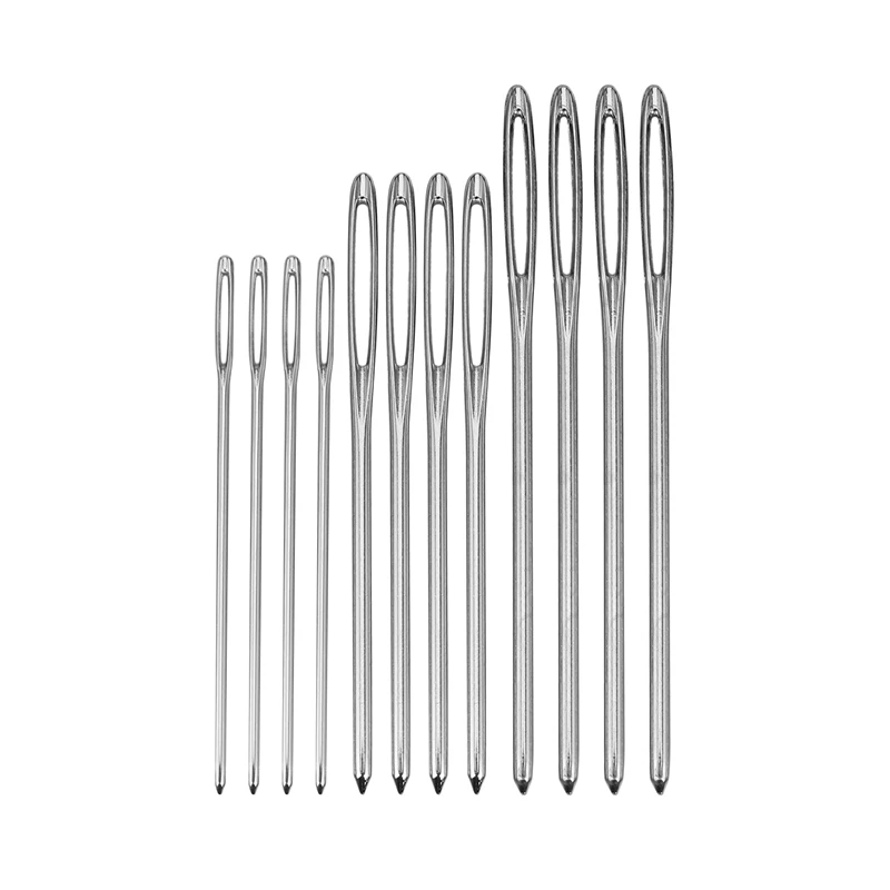 12 Pieces Blunt Needles Large-Eye Needles Steel Knitting Needles Sewing Tools With Clear Bottle, 3 Sizes