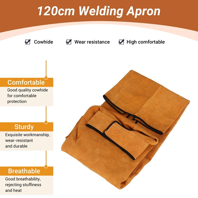 120cm Welding Apron Flame Retardant Long Sleeve Welder Protective Clothing Split Leather Fire--A07G
