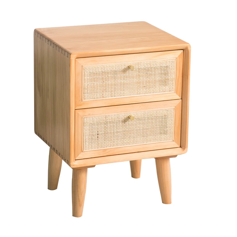 Solid wood bedside table Nordic storage locker bedroom bedside rattan bedside table