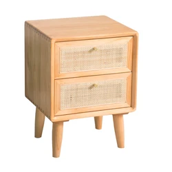 Solid wood bedside table Nordic storage locker bedroom bedside rattan bedside table