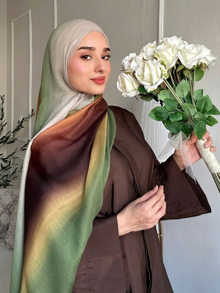 

Новый женский акварельный шарф-хиджаб, бандана, повязка на голову, винтажный роскошный пляжный платок длиной 180 см, богемные тюрбаны для женщин