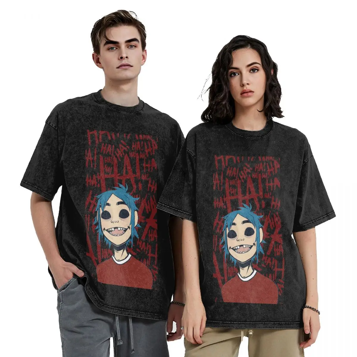Feel Good Gorillaz Virtual Band Hip Hop Short Sleeve T-Shirts Washed Tops Tees Streetwear T Shirt Vintage for Men Women