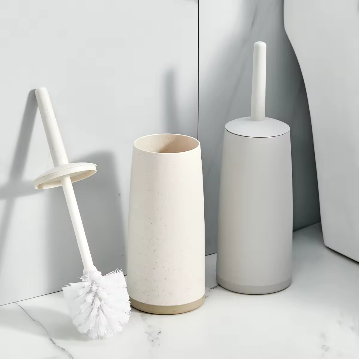 WORTHBUY Long Handle Toilet Brush With Standing Holder, Anti Splash Plastic Toilet Cleaning Brush For WC Barthroom Accessories