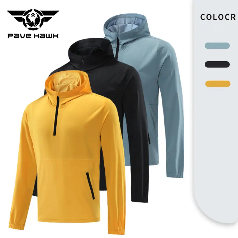 Men Half Zip Hooded Quick Drying Jacket Outdoor Running Cycling Climbing Sports Fitness Coat Breathable Spring Autumn Styles