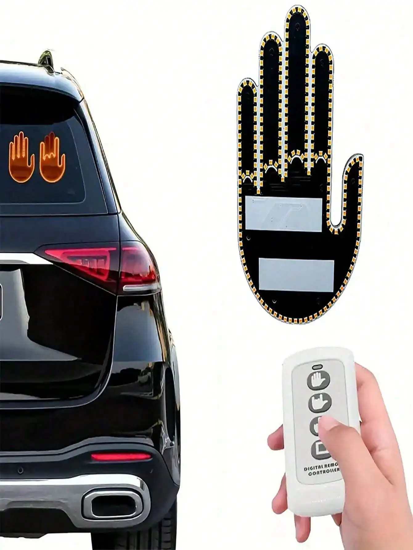 

DIY Funny Middle Finger Gesture Car LED Light Creative Car Rear Windshield LED Amber Warning Light Auto SUV Interior Sign Light