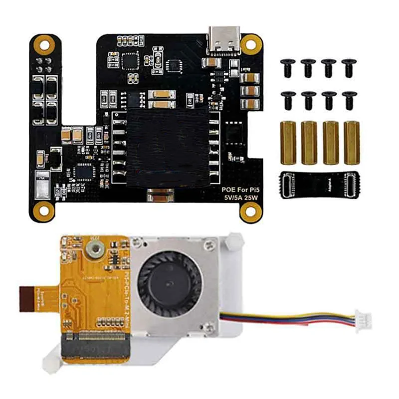 

ABFN-For Raspberry Pi 5 POE With PD Trigger Activation Type C Pcie-M.2-Nvme-SSD Power Ethernet 802.3Af/At With Cooler